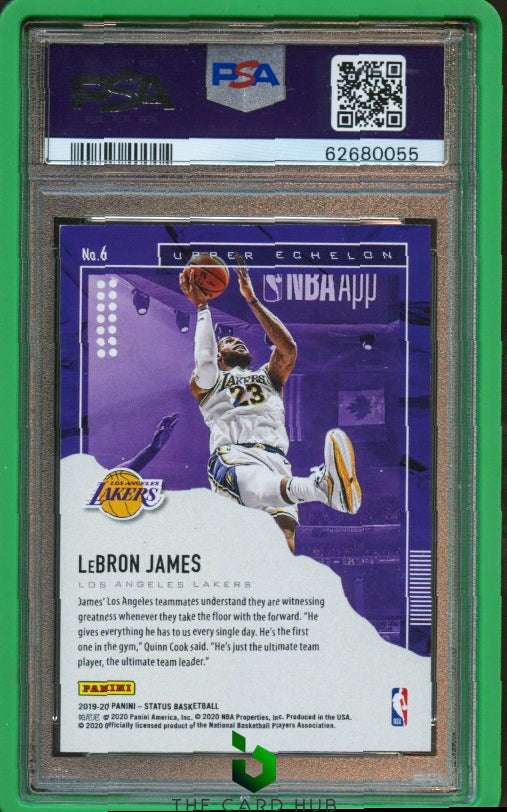 2019-20 Panini Status #6 LeBron James Upper Echelon Green Escher PSA 8 #/49