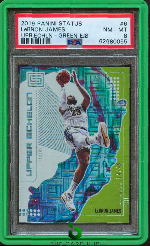 2019-20 Panini Status #6 LeBron James Upper Echelon Green Escher PSA 8 #/49