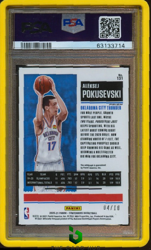 2020-21 Panini Contenders #131 Aleksej Pokusevski Premium Gold PSA 9 #/10 RC