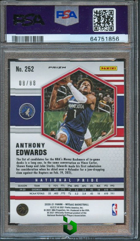 2020-21 Panini Mosaic #252 Anthony Edwards Choice Fusion PSA 9 #/88 RC