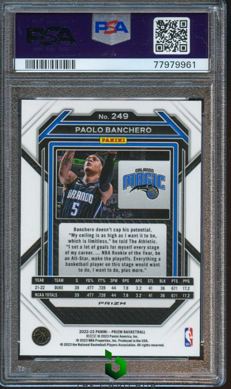 2022-23 Panini Prizm #249 Paolo Banchero Choice Blue Yellow and Green PSA 10