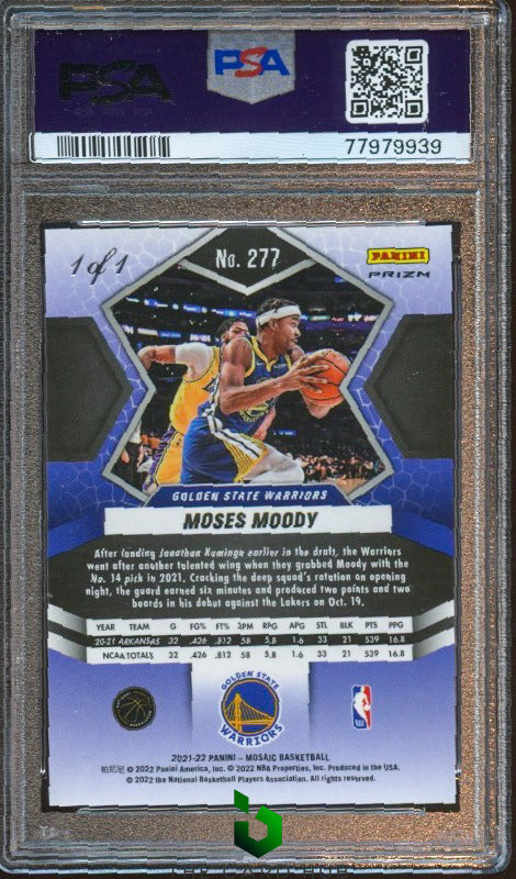 2021-22 Panini Mosaic #277 Moses Moody Black PSA 9 #/1 RC