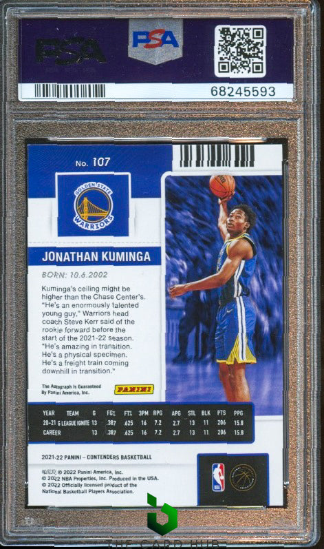 2021-22 Panini Contenders #107 Jonathan Kuminga The Finals Ticket PSA 9 #/49 RC