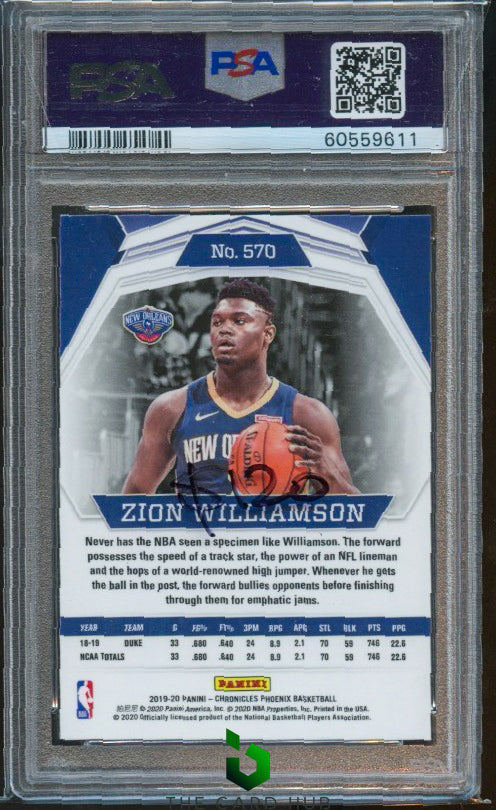 2019-20 Panini Chronicles #570 Zion Williamson Teal PSA 10 RC