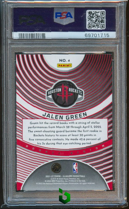 2021-22 Panini Illusions #4 Jalen Green Rookie Vision Green PSA 9 #/5 RC