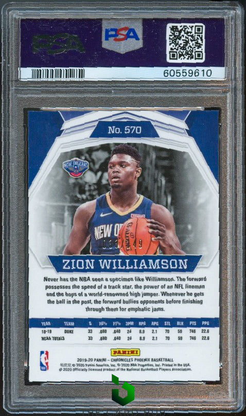 2019-20 Panini Chronicles #570 Zion Williamson Red PSA 10 #/149 RC