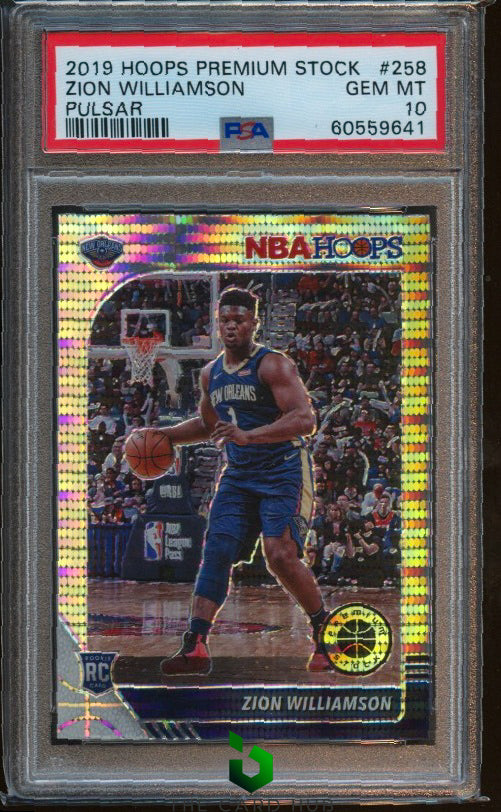 2019-20 Hoops Premium Stock #258 Zion Williamson Prizms Pulsar PSA 10 RC