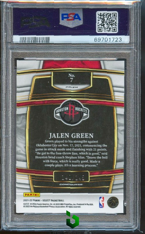 2021-22 Panini Select #7 Jalen Green White Prizms PSA 9 RC