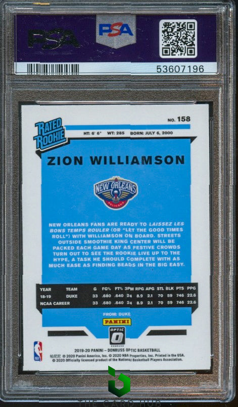 2019-20 Donruss Optic #158 Zion Williamson PSA 10 RC