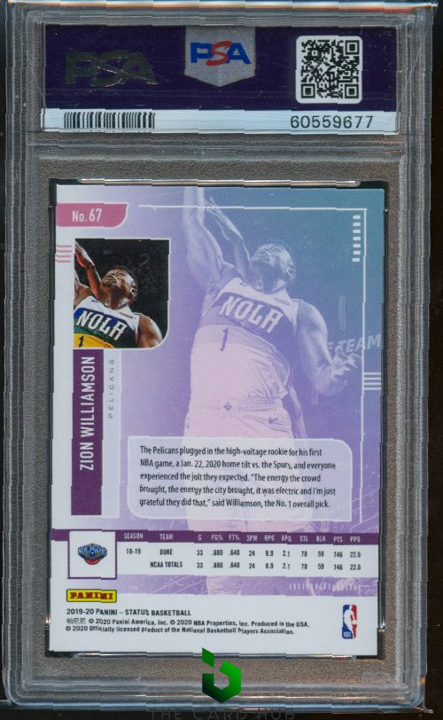 2019-20 Panini Status #67 Zion Williamson PSA 10 RC