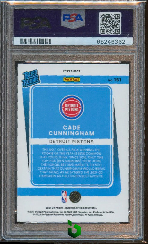 2021-22 Donruss Optic #161 Cade Cunningham Holo PSA 8 RC