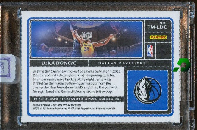 2021-22 Panini One and One #TM-LDC Luka Doncic Timeless Moments Auto Purple #/35