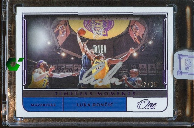 2021-22 Panini One and One #TM-LDC Luka Doncic Timeless Moments Auto Purple #/35