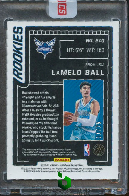 2020-21 Panini Obsidian #210 LaMelo Ball Electric Etch Green RC