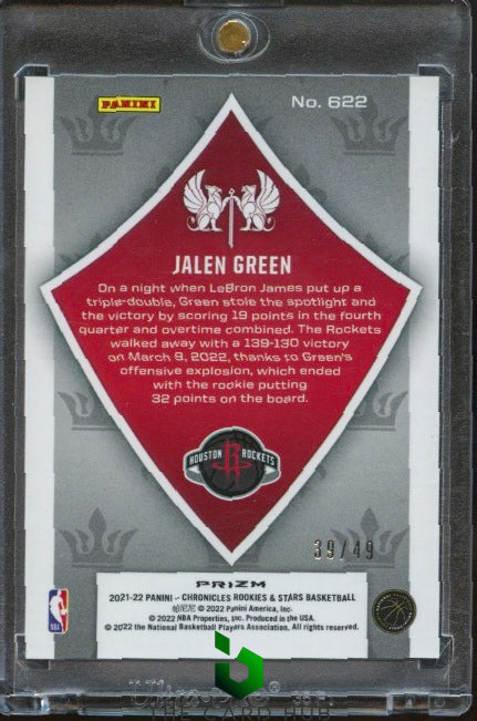 2021-22 Panini Chronicles #622 Jalen Green Purple #/49 RC