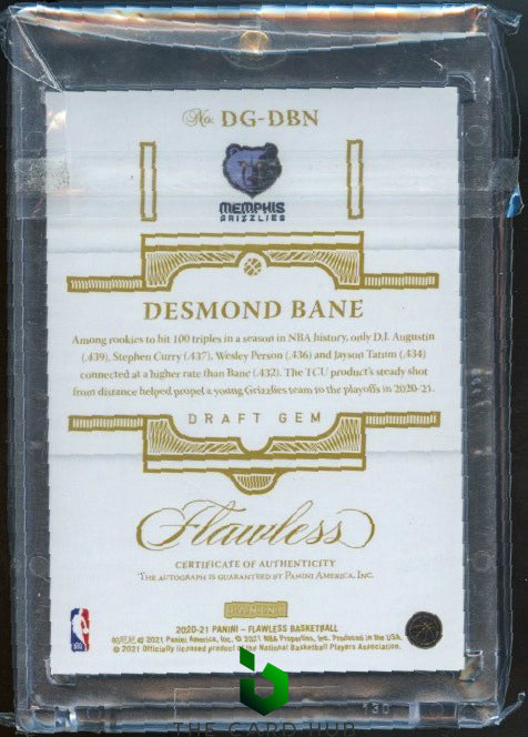 2020-21 Panini Flawless #DG-DBN Desmond Bane Draft Gem Signatures Gold #/10 RC