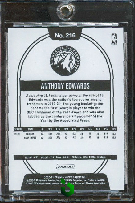 2020-21 Panini Hoops #216 Anthony Edwards Silver #/199 RC