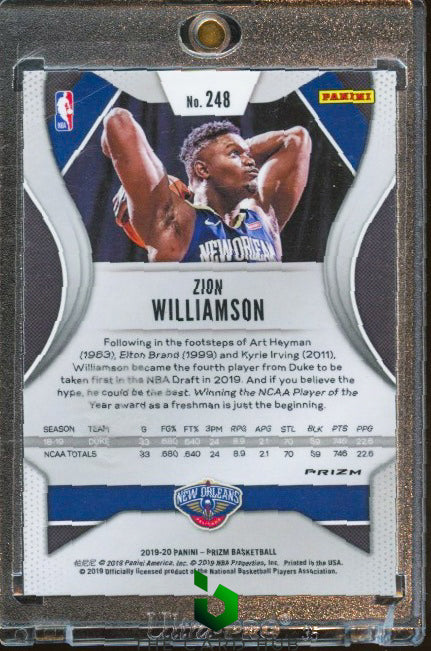 2019-20 Panini Prizm #248 Zion Williamson Prizms Pink Ice RC