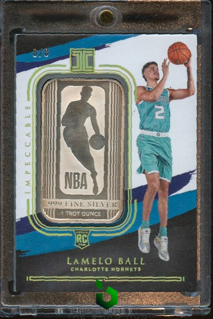 2020-21 Panini Impeccable #14 LaMelo Ball Silver NBA Logo Holo Gold #/8 RC