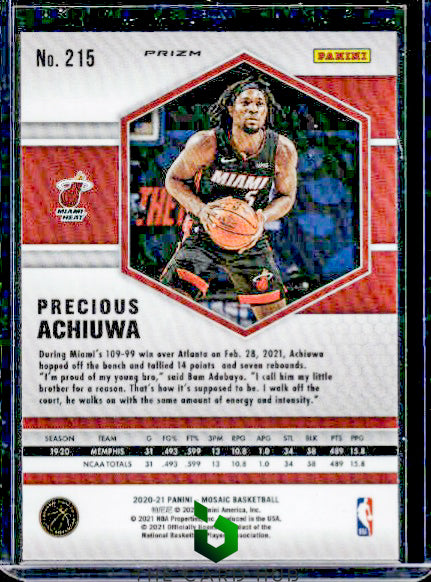 2020-21 Panini Mosaic #215 Precious Achiuwa Mosaic Choice Red and Green RC