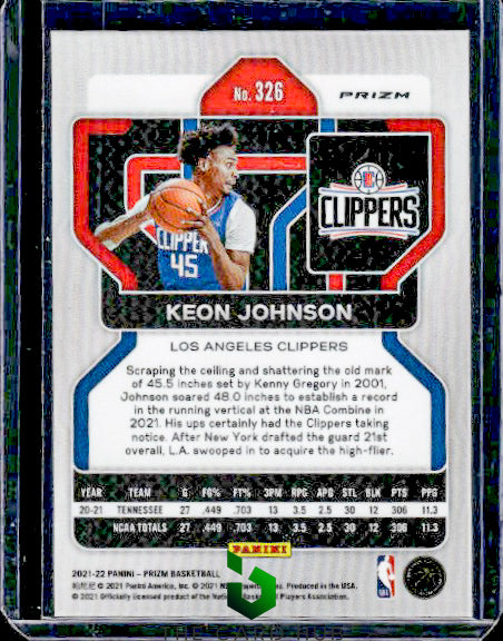 2021-22 Panini Prizm #326 Keon Johnson Silver RC