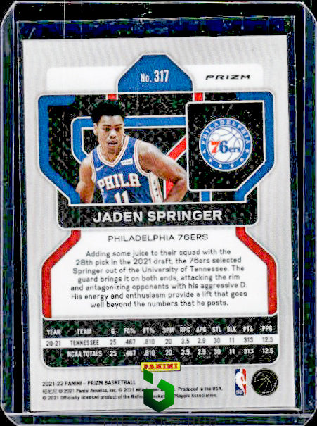 2021-22 Panini Prizm #317 Jaden Springer Silver RC