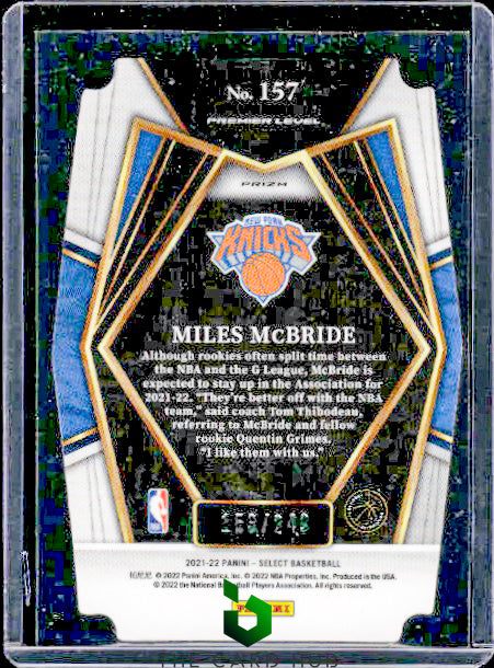 2021-22 Panini Select #157 Miles McBride Blue Prizms Die Cut #/249 RC