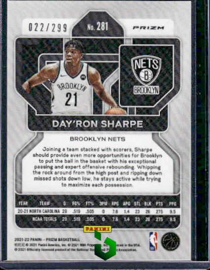 2021-22 Panini Prizm #281 Day'Ron Sharpe Red #/299 RC