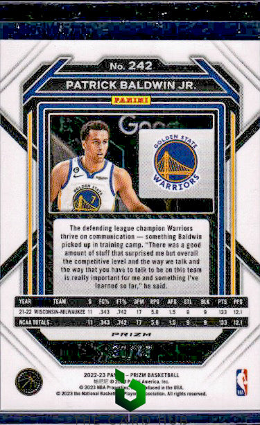 2022-23 Panini Prizm #242 Patrick Baldwin Jr. Prizms Choice Blue #/49 RC