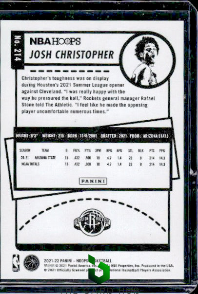 2021-22 Hoops #214 Josh Christopher Hyper Green #/25 RC