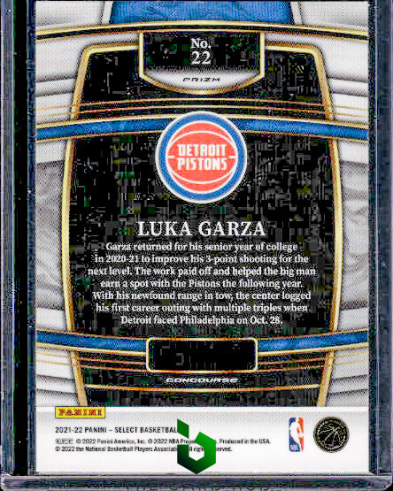 2021-22 Panini Select #22 Luka Garza Tri-Color Prizms RC