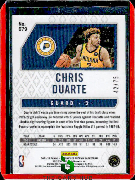 2021-22 Panini Chronicles #679 Chris Duarte Orange Wave #/75 RC