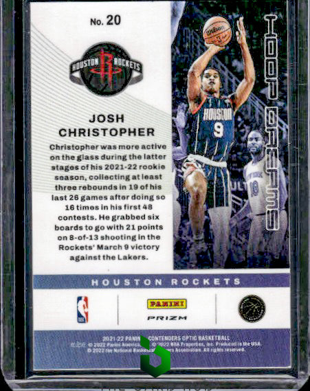 2021-22 Panini Contenders Optic #20 Josh Christopher Hoop Dreams Red Ice RC