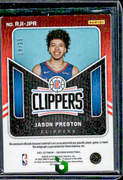 2021-22 Panini Obsidian #RJI-JPR Jason Preston Rookie Jersey Ink Green #/15 RC