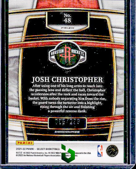 2021-22 Panini Select #48 Josh Christopher Light Blue Prizms #/299 RC