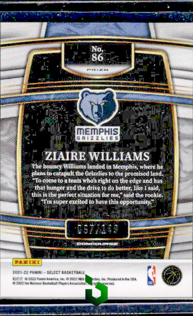 2021-22 Panini Select #86 Ziaire Williams White Prizms #/149 RC