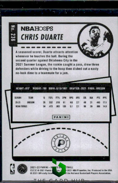 2021-22 Hoops #236 Chris Duarte Hyper Red #/99 RC