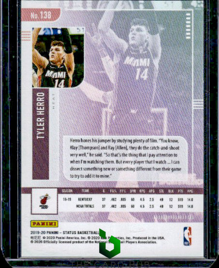 2019-20 Panini Status #138 Tyler Herro White Diamond RC