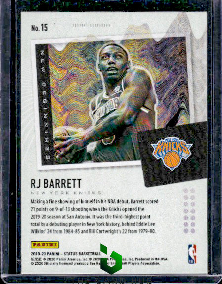 2019-20 Panini Status #15 RJ Barrett New Beginnings Red RC