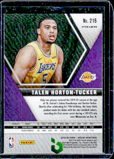 2019-20 Panini Mosaic #215 Talen Horton-Tucker Silver Prizm RC