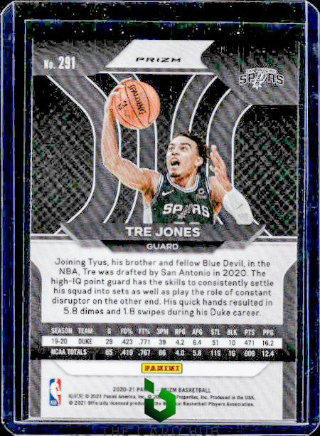 2020-21 Panini Prizm #291 Tre Jones Blue Wave Prizms RC