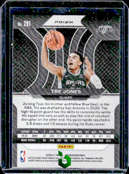 2020-21 Panini Prizm #291 Tre Jones Silver Prizms RC