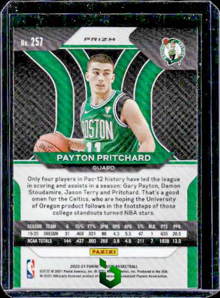 2020-21 Panini Prizm #257 Payton Pritchard Blue Wave Prizms RC