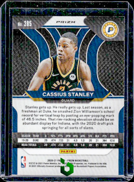 2020-21 Panini Prizm #285 Cassius Stanley Choice Blue, Yellow and Green RC