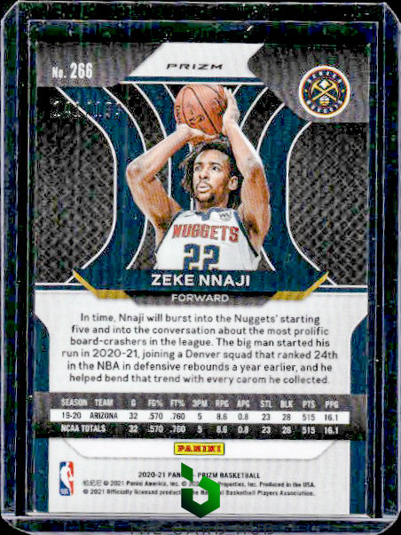 2020-21 Panini Prizm #266 Zeke Nnaji Blue Prizms #/199 RC