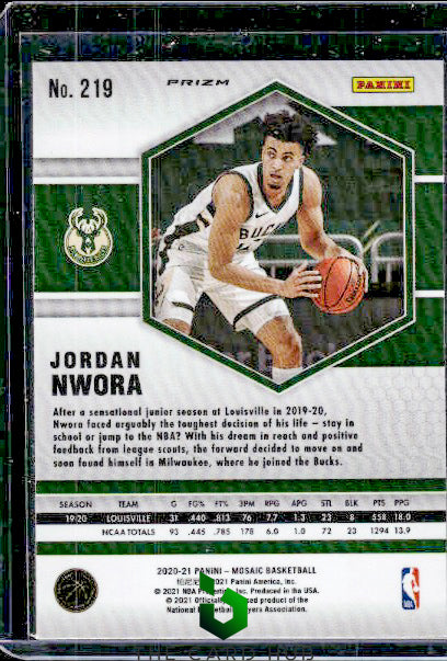 2020-21 Panini Mosaic #219 Jordan Nwora Mosaic Choice Red and Green RC