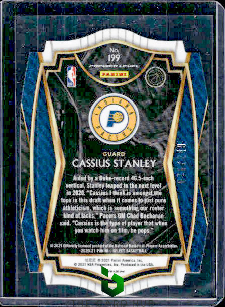 2020-21 Panini Select #199 Cassius Stanley Blue Prizms Die Cut #/249 RC