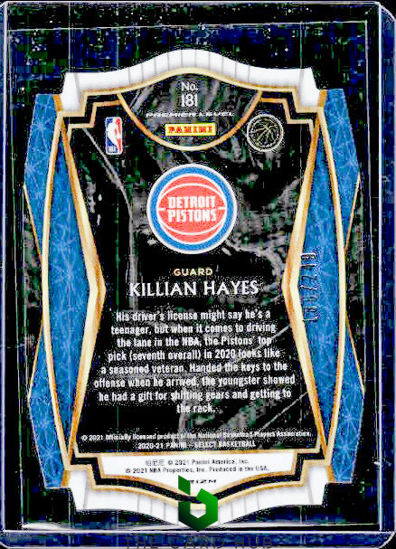 2020-21 Panini Select #181 Killian Hayes Blue Prizms Die Cut #/249 RC