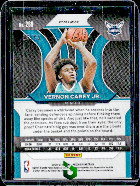 2020-21 Panini Prizm #269 Vernon Carey Jr. Purple Prizms #/99 RC