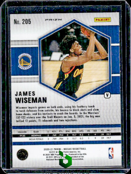 2020-21 Panini Mosaic #205 James Wiseman Mosaic Fast Break Silver Variation RC